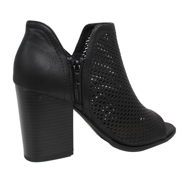 RESTOCKED!!! Black peep toe perforated stack block - Picture 3 of 4
